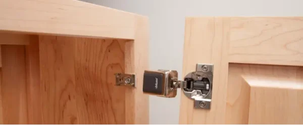 a close-up of a door hinge