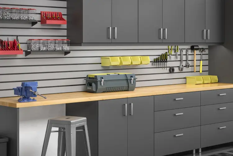 a workbench with tools on it